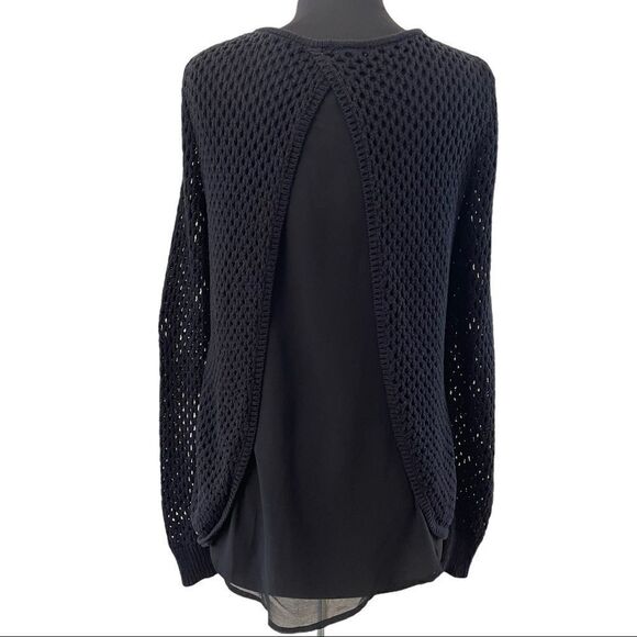 Bar III Black Open Knit Split Back Sweater Sz M - Picture 6 of 11